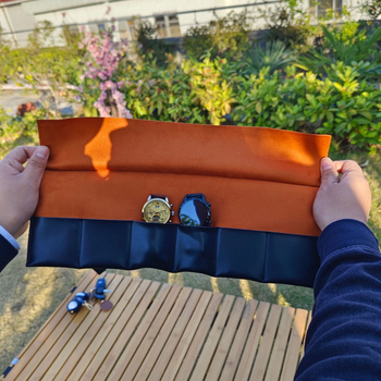 Retro stiliaus daugiafunkcis odinis laikrodžių krepšys, kūrybingas sulankstomas didelės talpos odinis laikrodžių dėžutės formos krepšys, pritaikytas laikrodžių krepšiui