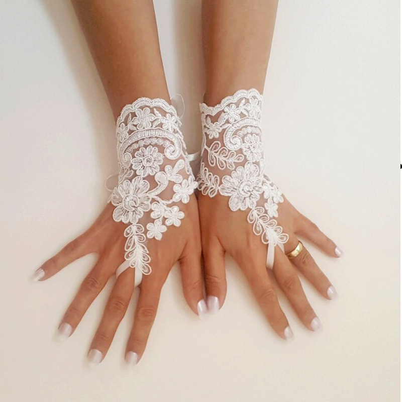 2022 m. naujos nuotakos vestuvinės suknelės pirštinės, nėriniuotos, trumpos, baltos, kabliuko formos, užsienio prekybos pirštinės, didmeninė prekyba