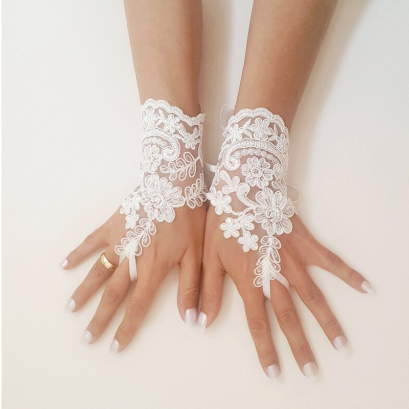 2022 m. naujos nuotakos vestuvinės suknelės pirštinės, nėriniuotos, trumpos, baltos, kabliuko formos, užsienio prekybos pirštinės, didmeninė prekyba