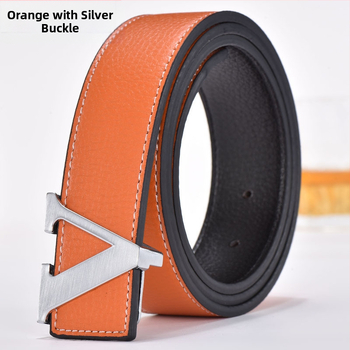 Gyártói divatos férfi öv V-alakú öv koreai stílusú licsi mintás divatos betűs öv férfi és női marhaöv