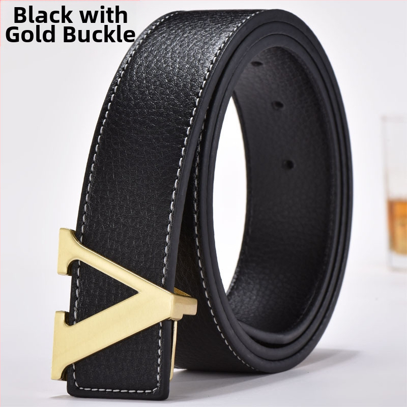 Gyártói divatos férfi öv V-alakú öv koreai stílusú licsi mintás divatos betűs öv férfi és női marhaöv