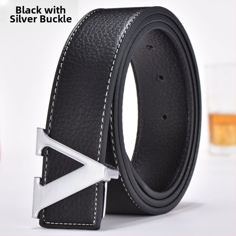 Gyártói divatos férfi öv V-alakú öv koreai stílusú licsi mintás divatos betűs öv férfi és női marhaöv