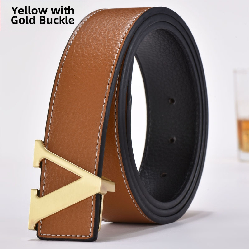 Gyártói divatos férfi öv V-alakú öv koreai stílusú licsi mintás divatos betűs öv férfi és női marhaöv