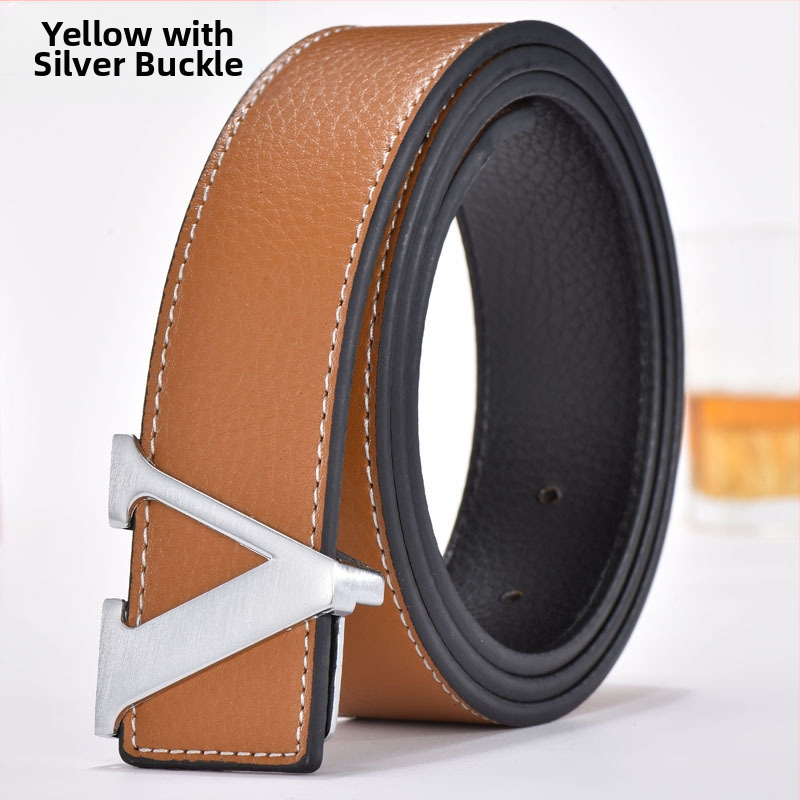 Gyártói divatos férfi öv V-alakú öv koreai stílusú licsi mintás divatos betűs öv férfi és női marhaöv