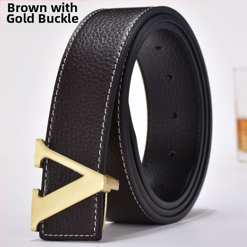 Gyártói divatos férfi öv V-alakú öv koreai stílusú licsi mintás divatos betűs öv férfi és női marhaöv