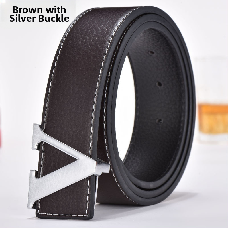 Gyártói divatos férfi öv V-alakú öv koreai stílusú licsi mintás divatos betűs öv férfi és női marhaöv