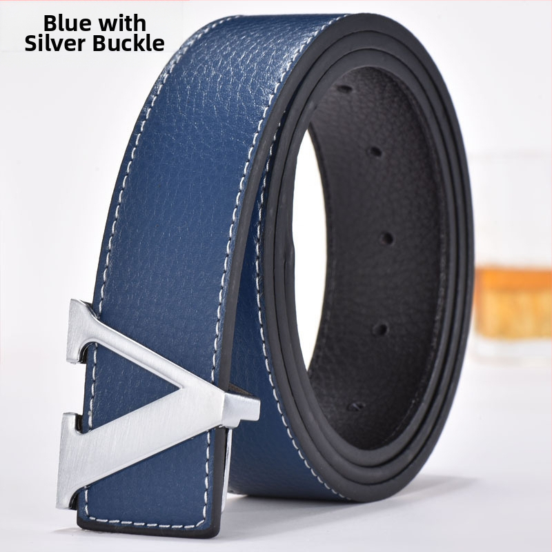 Gyártói divatos férfi öv V-alakú öv koreai stílusú licsi mintás divatos betűs öv férfi és női marhaöv