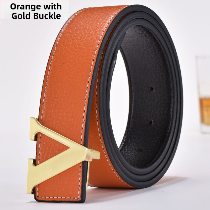 Gyártói divatos férfi öv V-alakú öv koreai stílusú licsi mintás divatos betűs öv férfi és női marhaöv