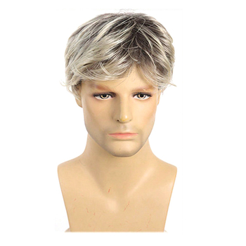 Piiriülene Euroopa ja Ameerika meeste parukas, kena kohev lühikeste juustega, hall, valge, pruun, kuldne parukas, keemilisest kiust peakate, ManWigs