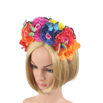 Új-mexikói etnikai fejpántos mesterséges pillangós fejdísz halloweeni parti fejpánttal, vintage bazsarózsa virágos fejdísz