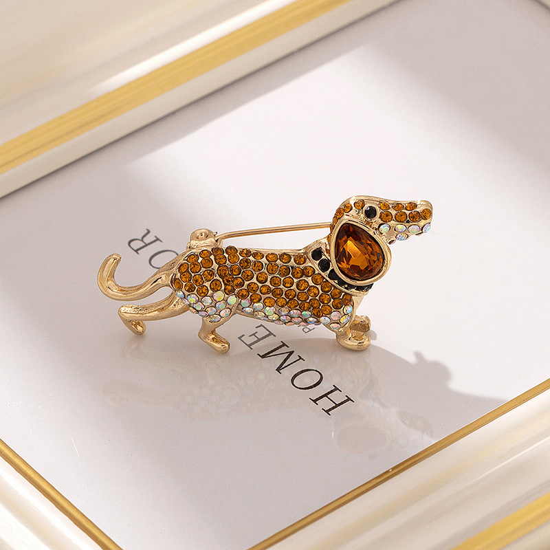 Zodiákus kutya kreatív divat tele gyémánt állat aranyos kisállat tacskó kutya bross
