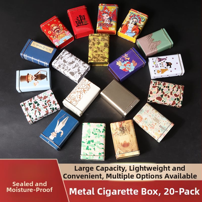 Nauja 20 vnt. pakuotė su atlenkiamu metaliniu integruotu cigarečių dėklu, kūrybinga, daugiafunkcinė, vandeniui ir drėgmei atspari vyriška skardinė dėžutė, tiesiogiai parduodama