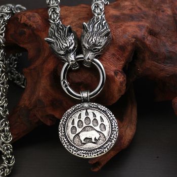 Εξωτερικό Εμπόριο Δημοφιλές Ανοξείδωτο Ατσάλι Viking Ρετρό Τετράγωνη Αλυσίδα Τιτανίου Ατσάλι Thor Hammer Κρεμαστό Κολιέ με Κεφαλή Λύκου Imperial Αλυσίδα για Άνδρες