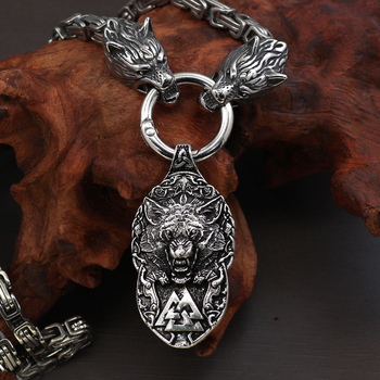 Εξωτερικό Εμπόριο Δημοφιλές Ανοξείδωτο Ατσάλι Viking Ρετρό Τετράγωνη Αλυσίδα Τιτανίου Ατσάλι Thor Hammer Κρεμαστό Κολιέ με Κεφαλή Λύκου Imperial Αλυσίδα για Άνδρες