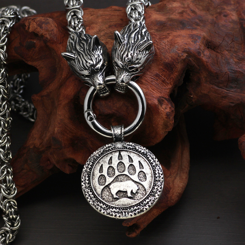 Comerț exterior popular din oțel inoxidabil Viking Retro pătrat lanț titan oțel Thor ciocan pandantiv lup cap colier imperial lanț pentru bărbați