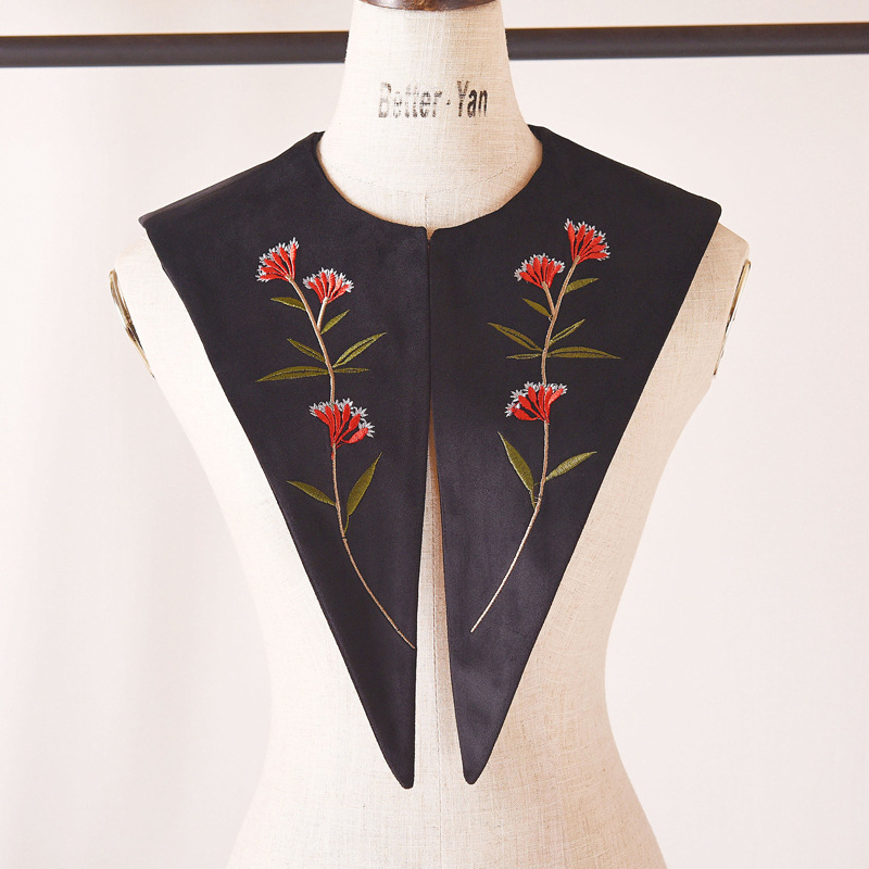 Új Vintage Hímzett Sokoldalú Bársony Hamis Gallér Női Kendő Dekoratív Gallér Hamis Gallér Túlzott Kabátgallér