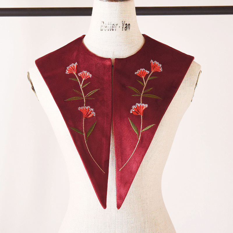 Új Vintage Hímzett Sokoldalú Bársony Hamis Gallér Női Kendő Dekoratív Gallér Hamis Gallér Túlzott Kabátgallér