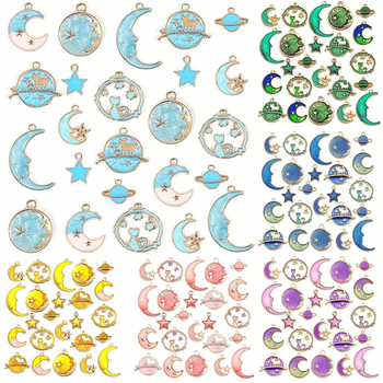 24 db-os DIY ékszer kiegészítők csepegtető olaj ötvözet medál karkötő medál hold csillag gömb fülbevaló fül