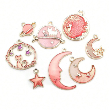 24 db-os DIY ékszer kiegészítők csepegtető olaj ötvözet medál karkötő medál hold csillag gömb fülbevaló fül