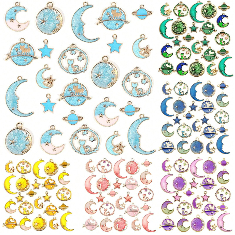 24 db-os DIY ékszer kiegészítők csepegtető olaj ötvözet medál karkötő medál hold csillag gömb fülbevaló fül