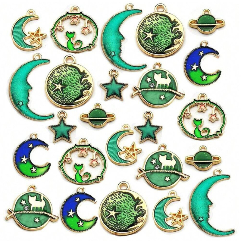 24 db-os DIY ékszer kiegészítők csepegtető olaj ötvözet medál karkötő medál hold csillag gömb fülbevaló fül