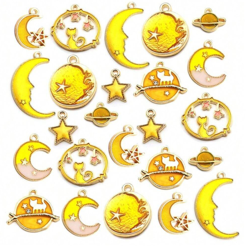 24 db-os DIY ékszer kiegészítők csepegtető olaj ötvözet medál karkötő medál hold csillag gömb fülbevaló fül