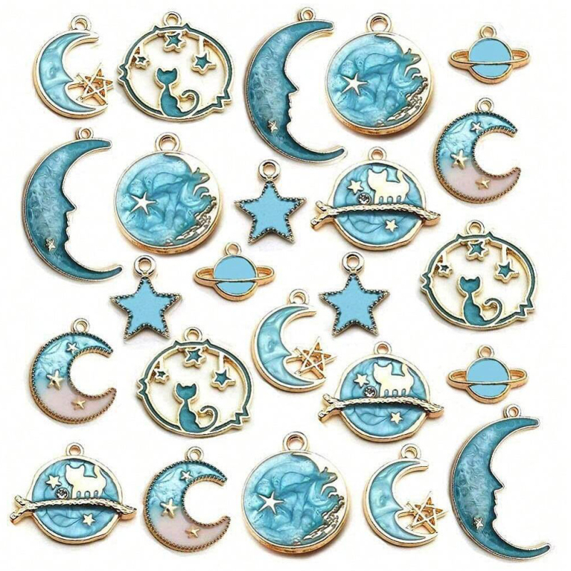 24 db-os DIY ékszer kiegészítők csepegtető olaj ötvözet medál karkötő medál hold csillag gömb fülbevaló fül