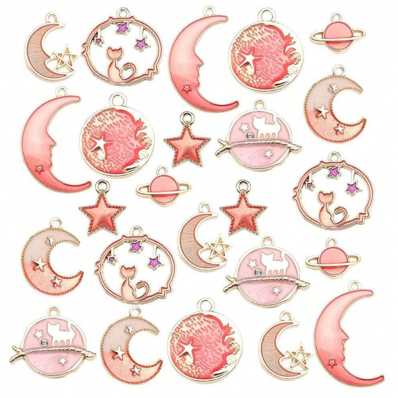 24 db-os DIY ékszer kiegészítők csepegtető olaj ötvözet medál karkötő medál hold csillag gömb fülbevaló fül