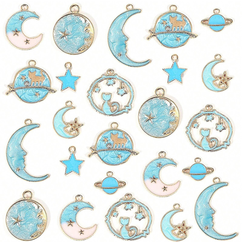 24 db-os DIY ékszer kiegészítők csepegtető olaj ötvözet medál karkötő medál hold csillag gömb fülbevaló fül
