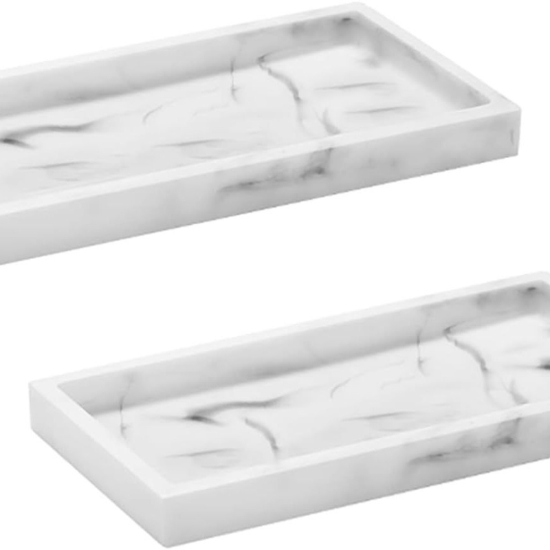 Tavă de depozitare din silicon, tavă de spălare pentru baie, tavă de depozitare convenabilă pentru baie, model de marmură falsă, set de decorare