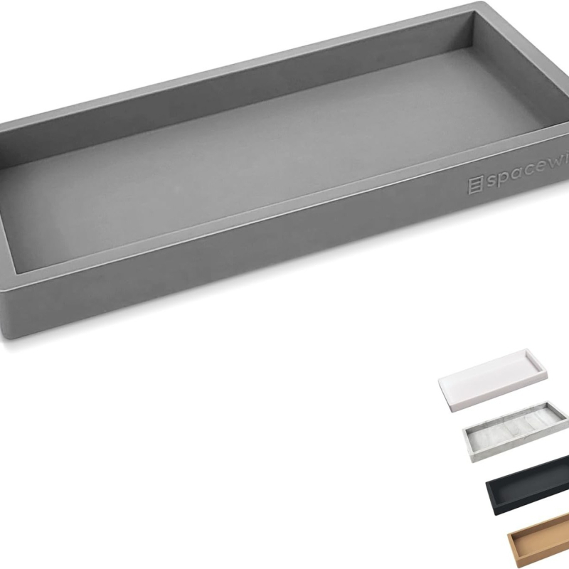 Tavă de depozitare din silicon, tavă de spălare pentru baie, tavă de depozitare convenabilă pentru baie, model de marmură falsă, set de decorare