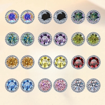 Moissanite auskarai, spalvoti apvalūs auskarai, imituojantys madą, 1/2/3 karatų tarpvalstybiniai papuošalai, didmeninė prekyba 925 sidabro auskarais