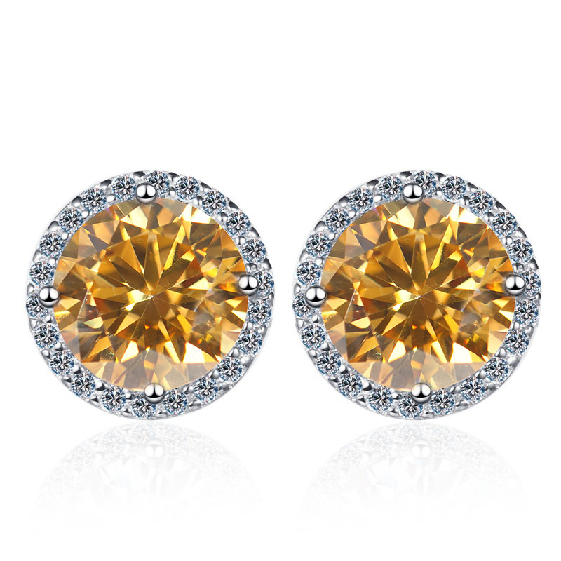 Moissanite auskarai, spalvoti apvalūs auskarai, imituojantys madą, 1/2/3 karatų tarpvalstybiniai papuošalai, didmeninė prekyba 925 sidabro auskarais