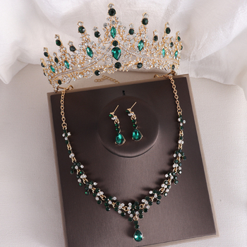 Barokk elegantne kividega sünnipäevakroon pruudi kaelakee kõrvarõngad ülikond pulmakleit aksessuaarid pruudi ehted