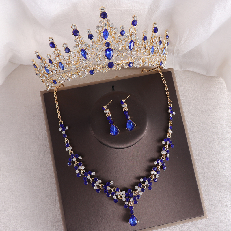 Barokk elegantne kividega sünnipäevakroon pruudi kaelakee kõrvarõngad ülikond pulmakleit aksessuaarid pruudi ehted