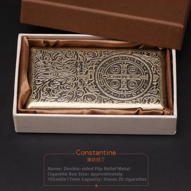 Nagy értékű női cigarettadoboz, ultravékony, dombornyomott, dupla nyitott fémdoboz, Constantine cigarettadoboz, turisztikai ajándéktárgyak