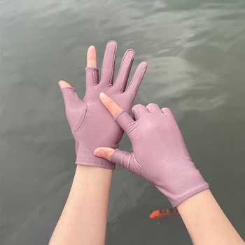 Plonos, moteriškos ledo šilko pirštinės, pavasario ir vasaros sezonui, pusės piršto ilgio, dviejų pirštų, rankų darbo, arbatos rinkimo, apsaugos nuo saulės, plonos, tiesioginio pardavimo.