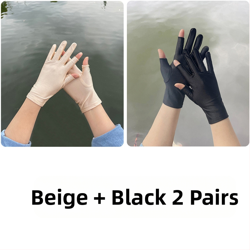 Plonos, moteriškos ledo šilko pirštinės, pavasario ir vasaros sezonui, pusės piršto ilgio, dviejų pirštų, rankų darbo, arbatos rinkimo, apsaugos nuo saulės, plonos, tiesioginio pardavimo.