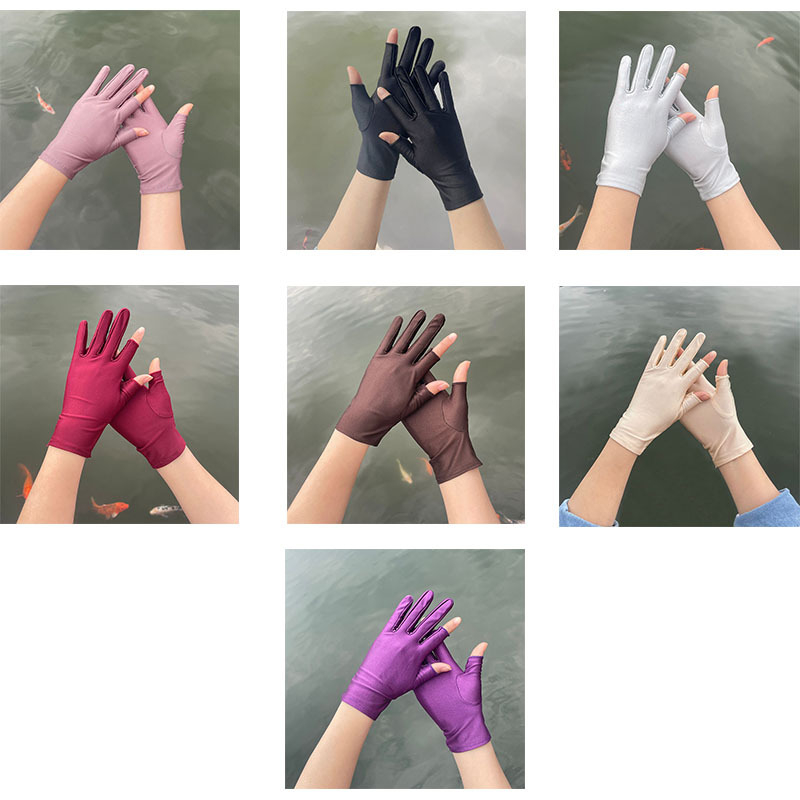 Plonos, moteriškos ledo šilko pirštinės, pavasario ir vasaros sezonui, pusės piršto ilgio, dviejų pirštų, rankų darbo, arbatos rinkimo, apsaugos nuo saulės, plonos, tiesioginio pardavimo.