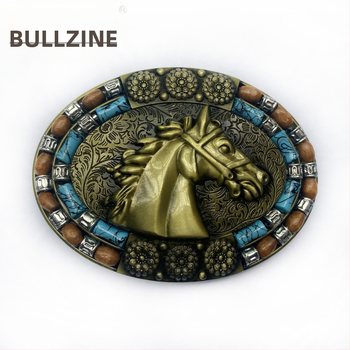 BULLZINE cinka sakausējuma rietumu džinsa zirga galvas jostas sprādze 03764-2 vintage ikdienas jostas sprādze