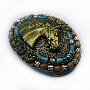 BULLZINE cinka sakausējuma rietumu džinsa zirga galvas jostas sprādze 03764-2 vintage ikdienas jostas sprādze