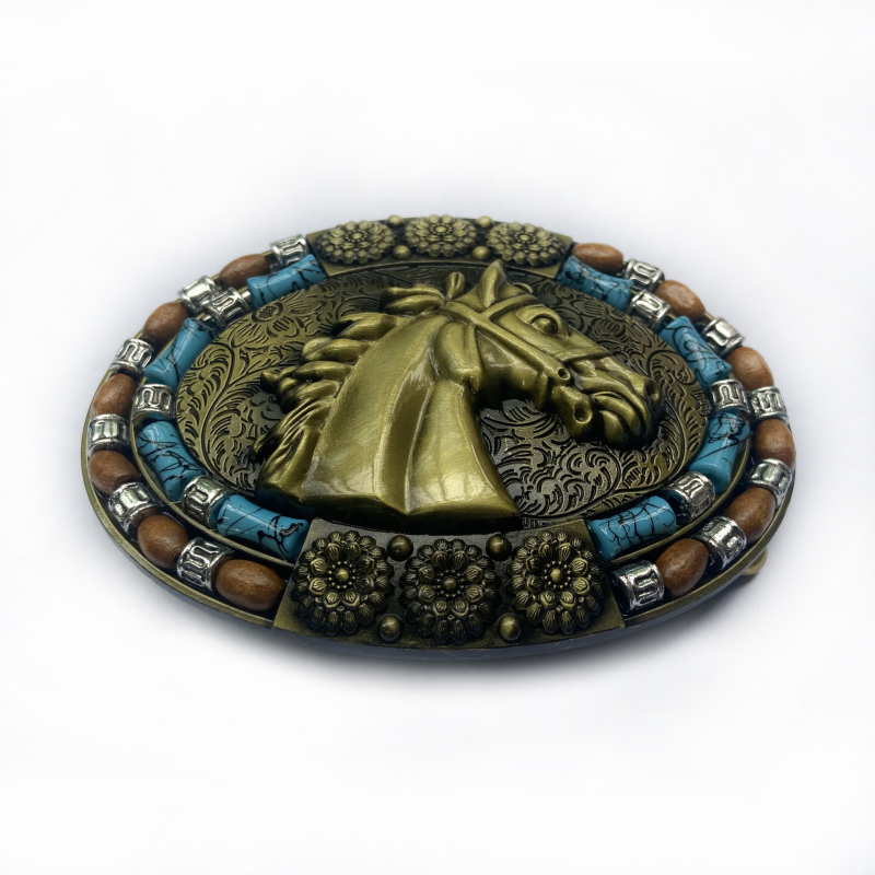 BULLZINE cinka sakausējuma rietumu džinsa zirga galvas jostas sprādze 03764-2 vintage ikdienas jostas sprādze