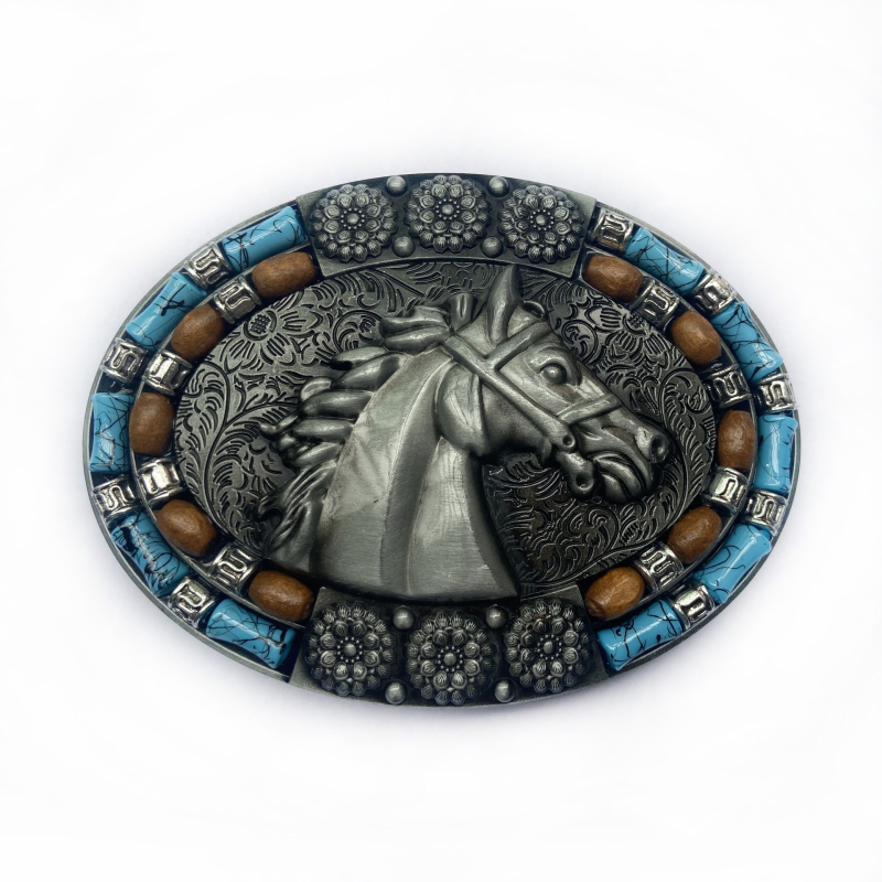 BULLZINE cinka sakausējuma rietumu džinsa zirga galvas jostas sprādze 03764-2 vintage ikdienas jostas sprādze