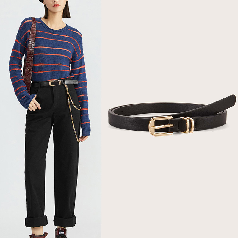 Női kis öv, divatos, egyszerű, sokoldalú, díszes farmeröv, ruha, farmerszoknya, fekete diáköv