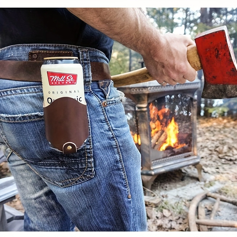 Piiriülene trendikas meeste PU-nahast õlleklamber õues seikluseks telkimiseks pikniku taljetopsi kate pop-purgi pudelikate