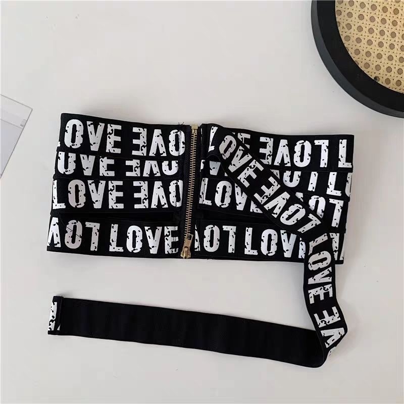 Fustă cu talie elastică, cu litere europene și americane, pentru femei, imprimată versatilă cu salopetă, costum la modă, curea elastică decorativă pentru talie