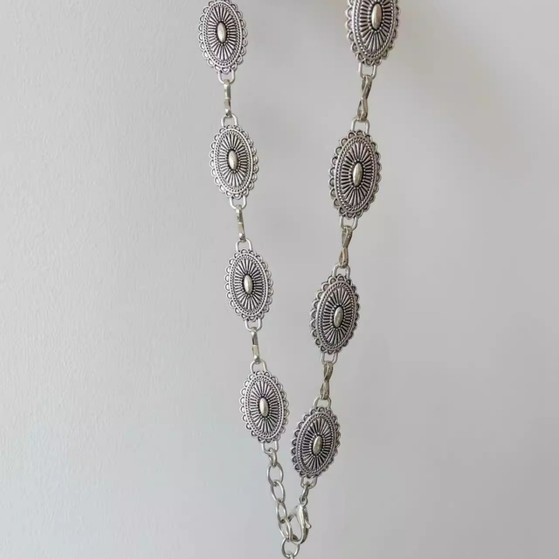 vintage etnikai stílusú faragott ősi ezüst lánc vintage fém deréklánc Spice Girl ruha nadrág dekoratív öv