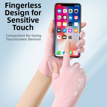 Suvised päikesekaitsega jääsiidist kindad naistele, õhukesed ultraviolettkindlad elastsed libisemiskindlad sõidukindad kahe sõrmega sõidukindad