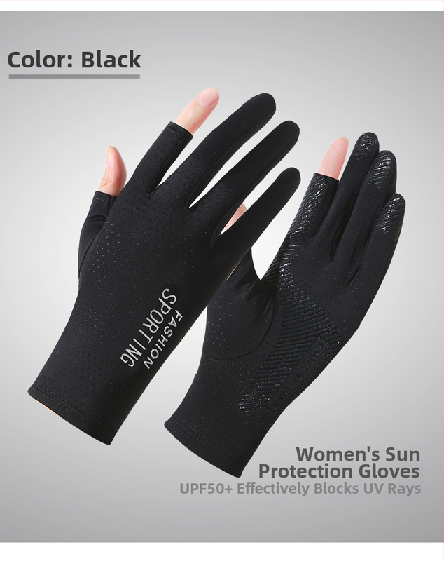 Suvised päikesekaitsega jääsiidist kindad naistele, õhukesed ultraviolettkindlad elastsed libisemiskindlad sõidukindad kahe sõrmega sõidukindad