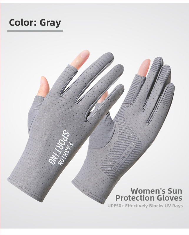 Suvised päikesekaitsega jääsiidist kindad naistele, õhukesed ultraviolettkindlad elastsed libisemiskindlad sõidukindad kahe sõrmega sõidukindad